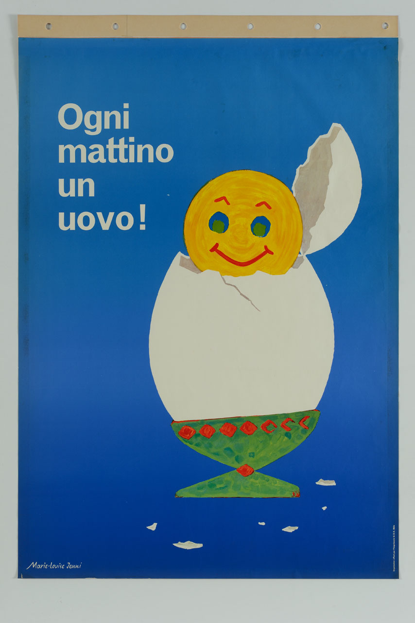 pulcino che esce da un guscio d'uovo (manifesto) di Jenni Marie-Louise - ambito svizzero (sec. XX)