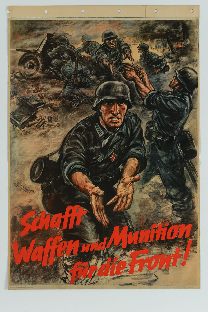 soldati tedeschi al fronte si passano munizioni per cannoni (manifesto) di Weber Fritz R - ambito tedesco (sec. XX)