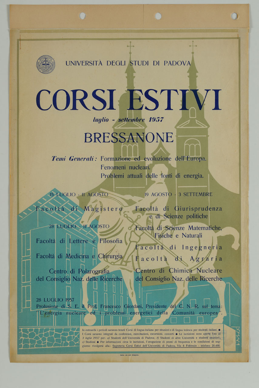 monumento equestre al Gattamelata e duomo di Bressanone sul fondo (manifesto) - ambito italiano (sec. XX)