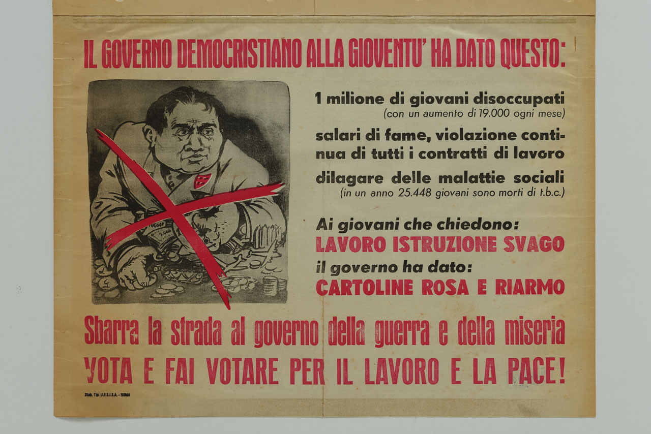 caricatura di politico democristiano corrotto (manifesto) - ambito italiano (sec. XX)