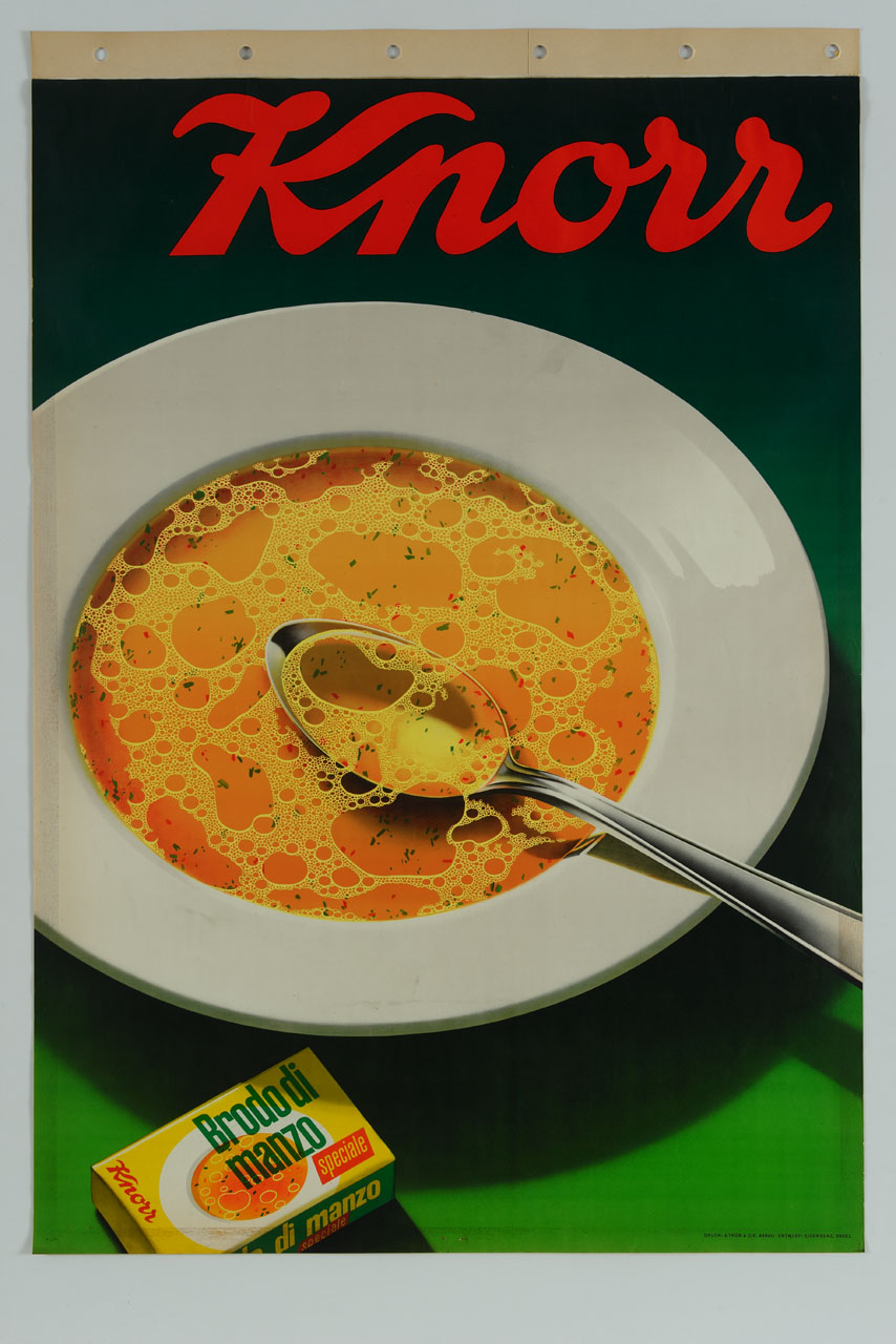 piatto di brodo con cucchiaio (manifesto) di Eidenbenz Hermann (sec. XX)