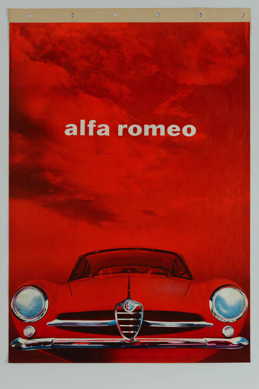 automobile e cielo rosso (manifesto) di Zahnd W - ambito svizzero (sec. XX)