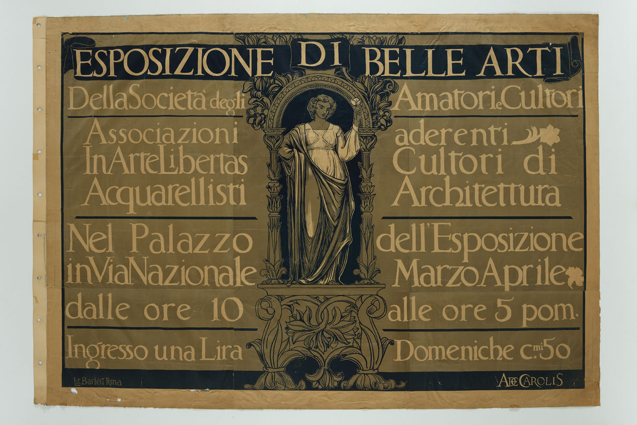 figura allegorica femminile entro cornice architettonica (manifesto, stampa composita) di De Carolis Adolfo (sec. XX)