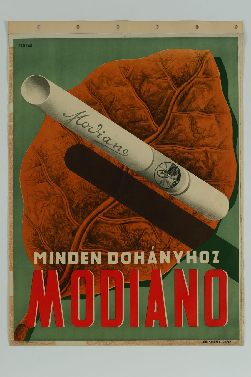 sigaretta sullo sfondo di una foglia di tabacco (manifesto) di Farkas André (François André) (sec. XX)