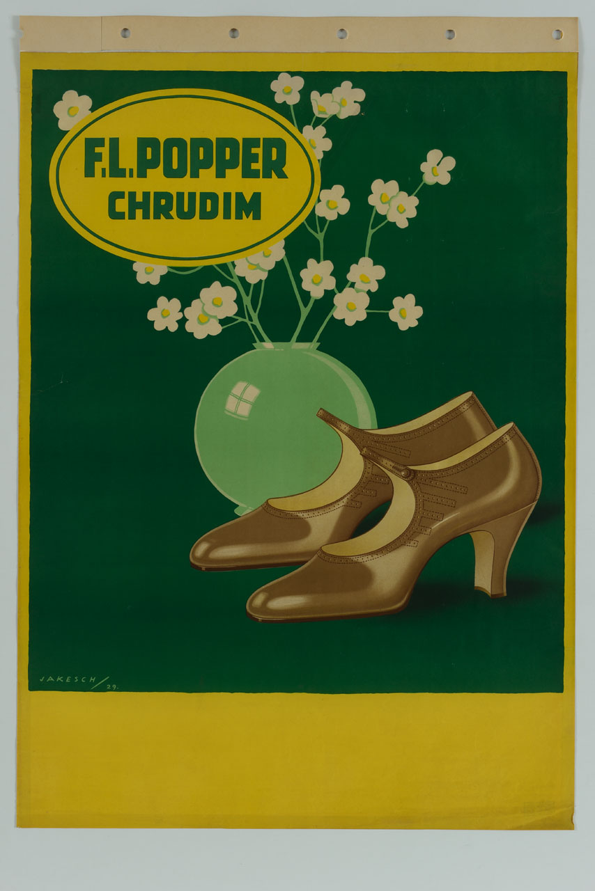 scarpe sullo sfondo di un vaso con fiori (manifesto) di Jakesch Hanns - ambito cecoslovacco (sec. XX)