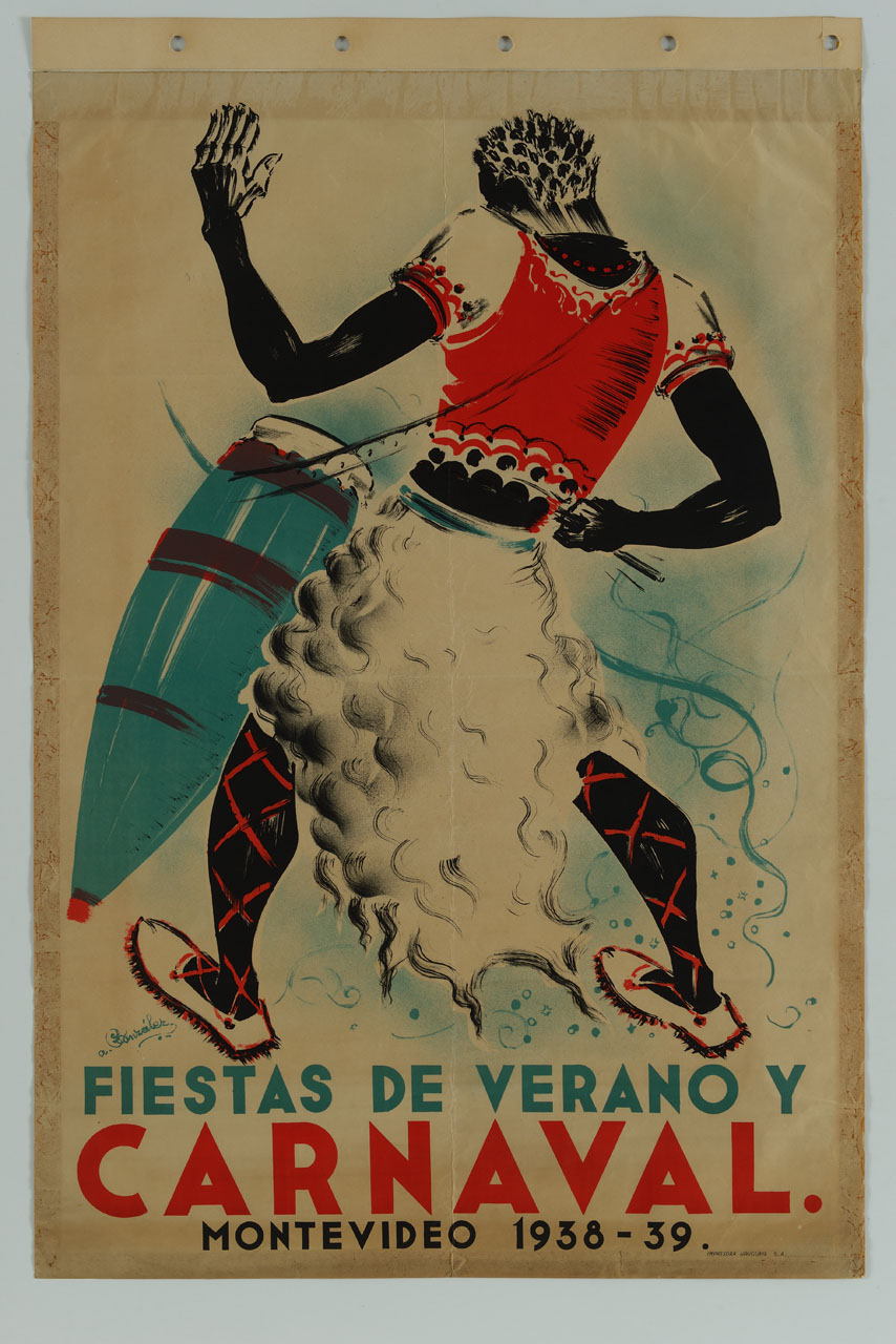 suonatore di tamburo (manifesto) di González A - ambito America meridionale (sec. XX)