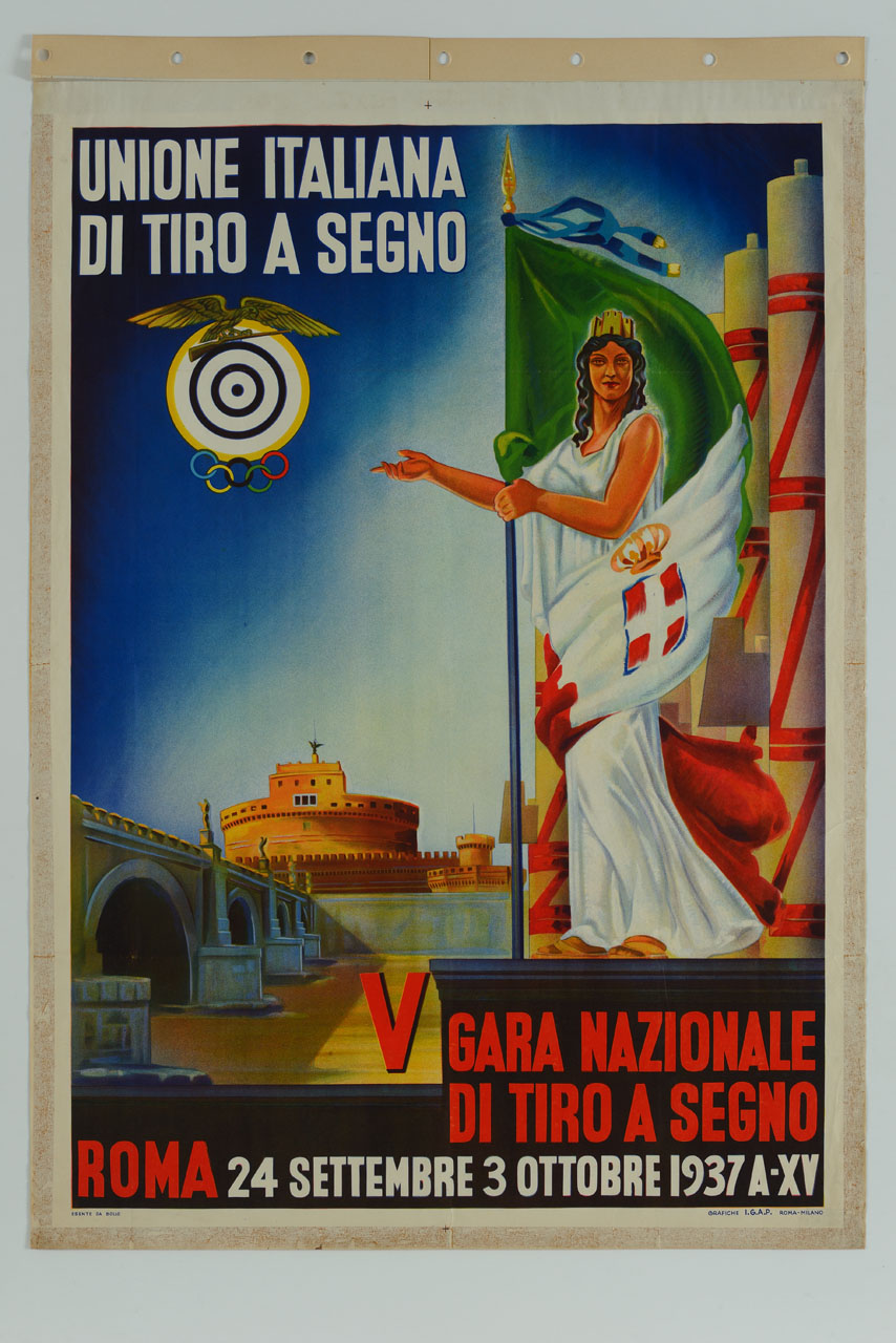 personificazione dell'Italia e veduta del ponte e di Castel Sant'Angelo (manifesto) - ambito italiano (sec. XX)