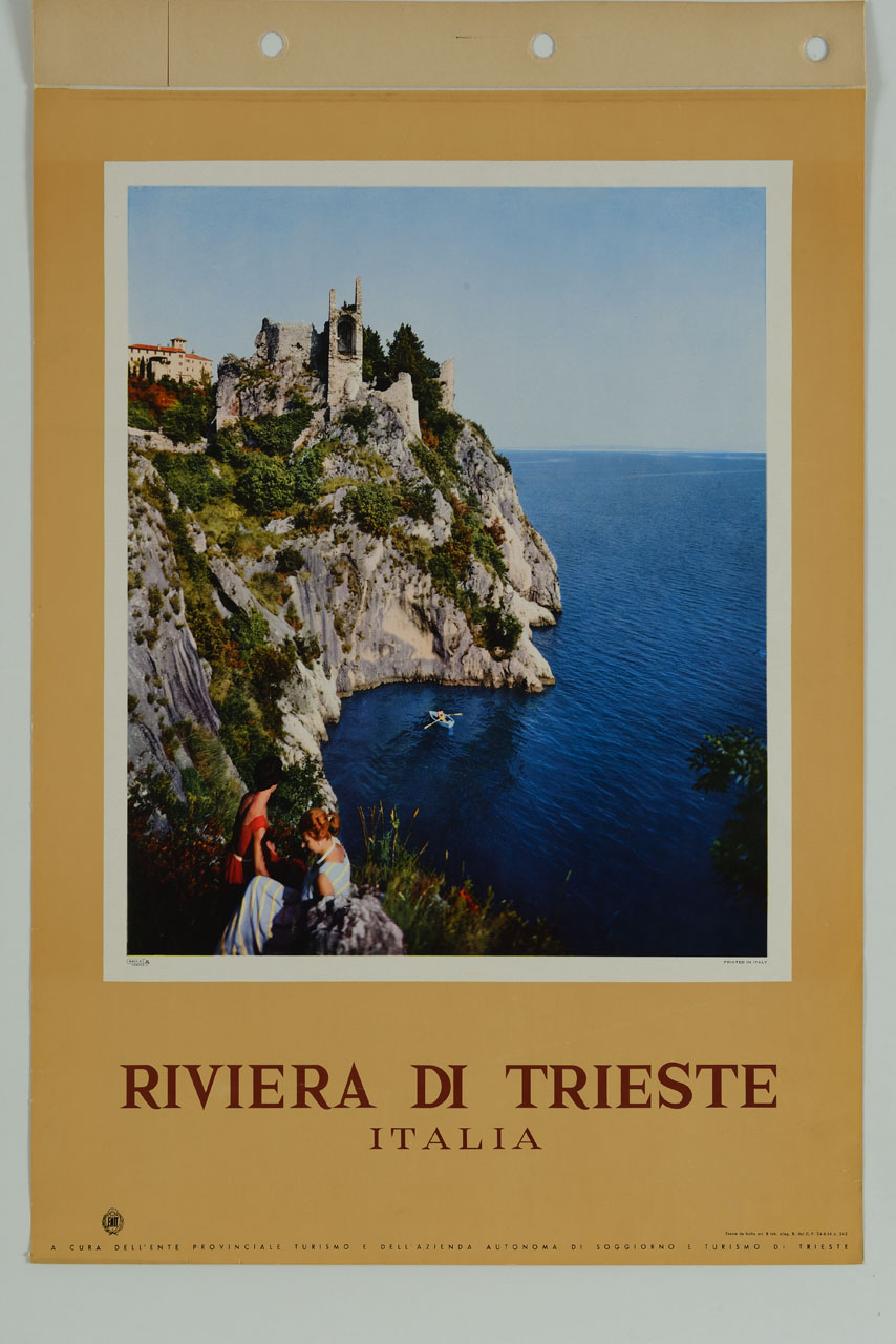 donne ammirano la riviera triestina (manifesto) - ambito italiano (sec. XX)