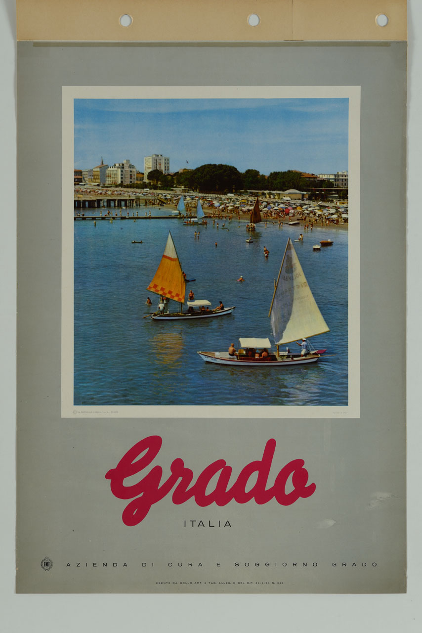 veduta della spiaggia di Grado (manifesto) - ambito italiano (sec. XX)