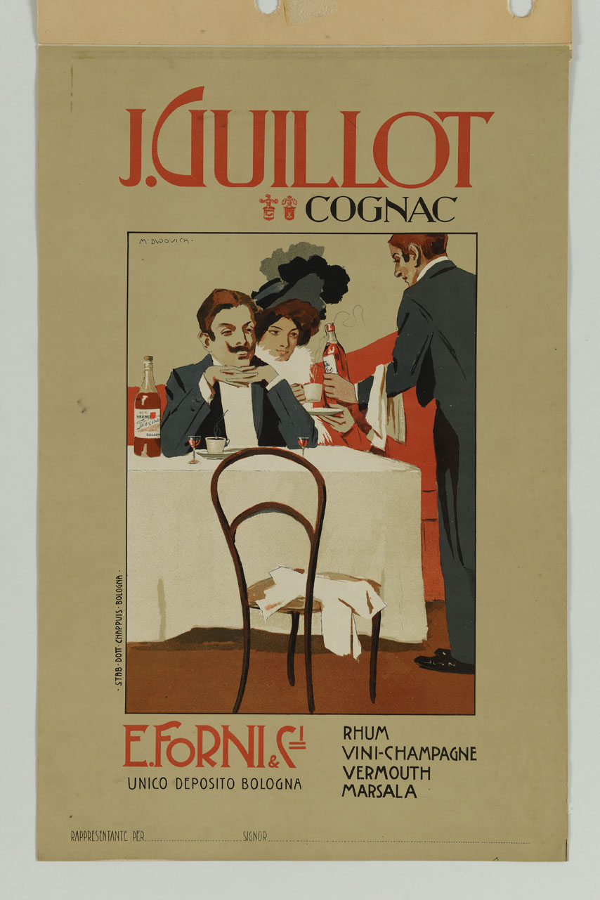 uomo e donna in un locale serviti dal cameriere (manifesto) di Dudovich Marcello (secc. XIX/ XX)