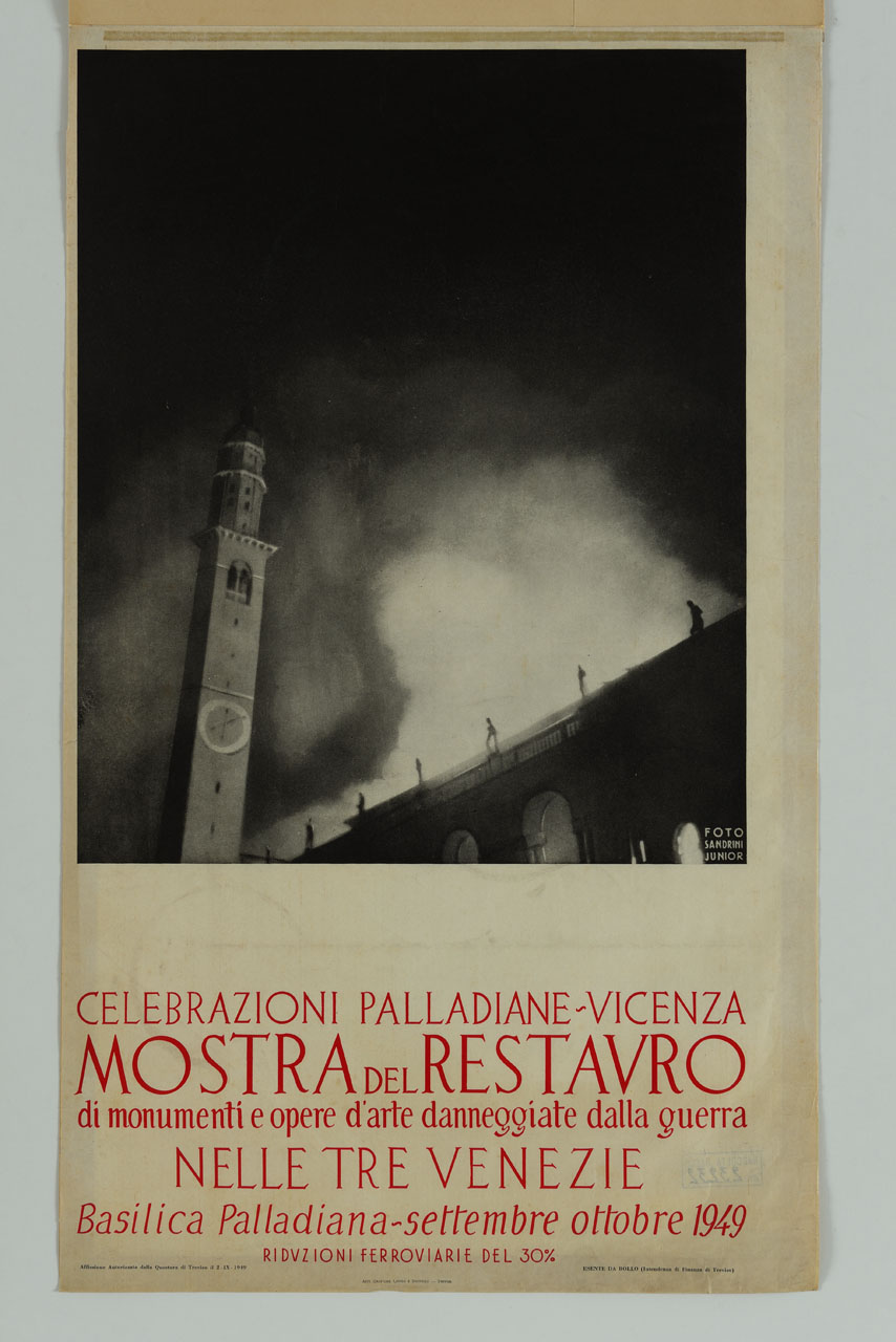 veduta della Basilica Palladiana di Vicenza e della Torre Bissara (manifesto) di Sandrini Junior - ambito italiano (sec. XX)