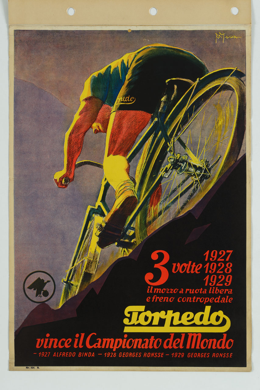 ciclista in corsa (manifesto) di Di Massa Romano (sec. XX)