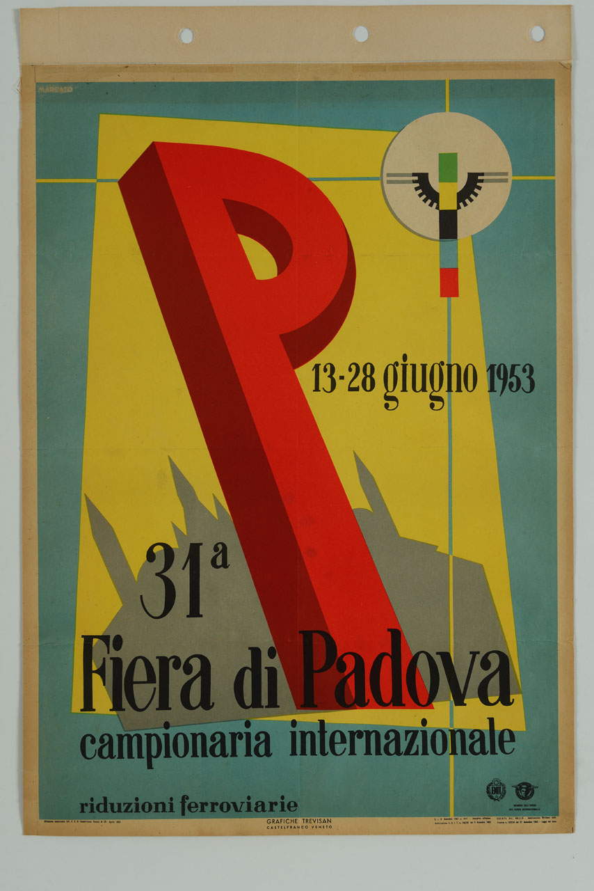 lettera P sullo sfondo della Basilica di Sant'Antonio di Padova (manifesto) di Marcato - ambito italiano (sec. XX)