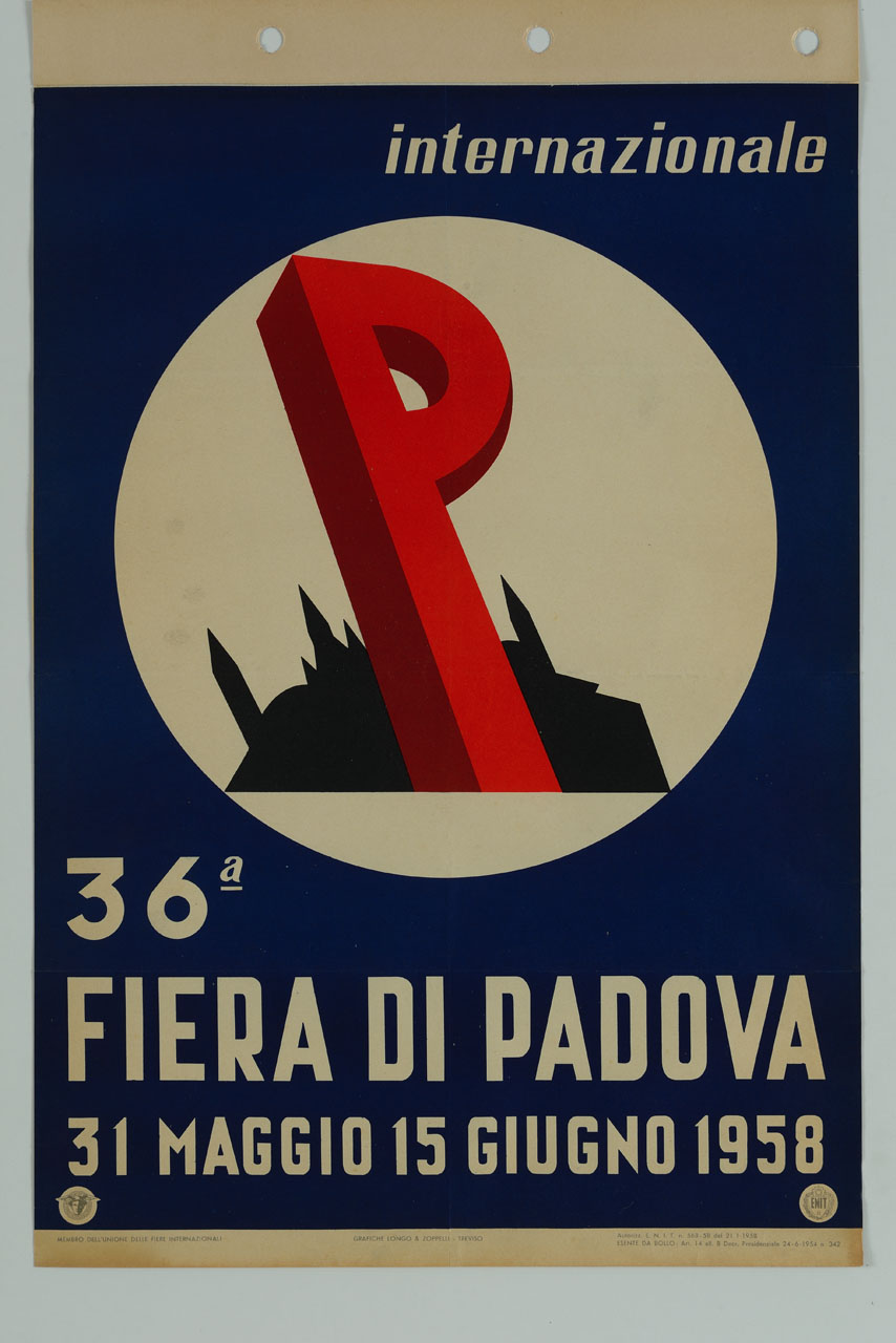 tondo con lettera P sullo sfondo della Basilica di Sant'Antonio di Padova (manifesto) - ambito italiano (sec. XX)