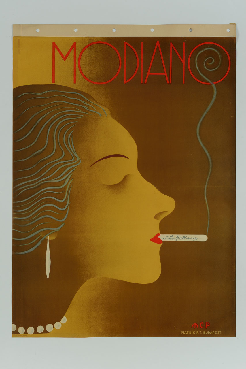 profilo di donna con sigaretta (manifesto) di Molnár C. Pál - ambito ungherese (sec. XX)