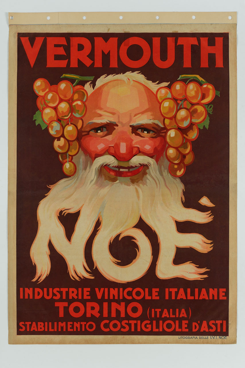 volto di Noè ebbro con riccioli della barba che disegnano il suo nome (manifesto) - ambito italiano (sec. XX)