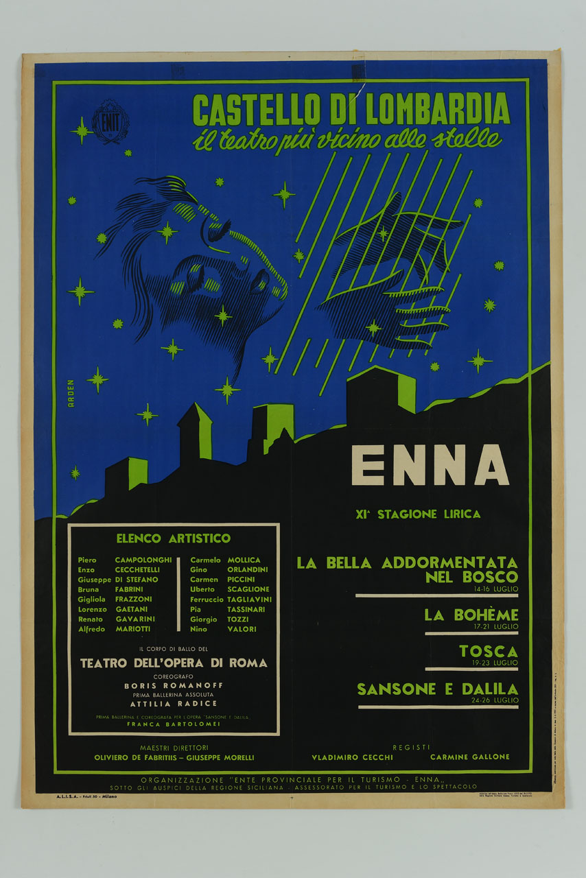 volto femminile e mani che suonano le corde di uno strumento (manifesto) di Arden (sec. XX)