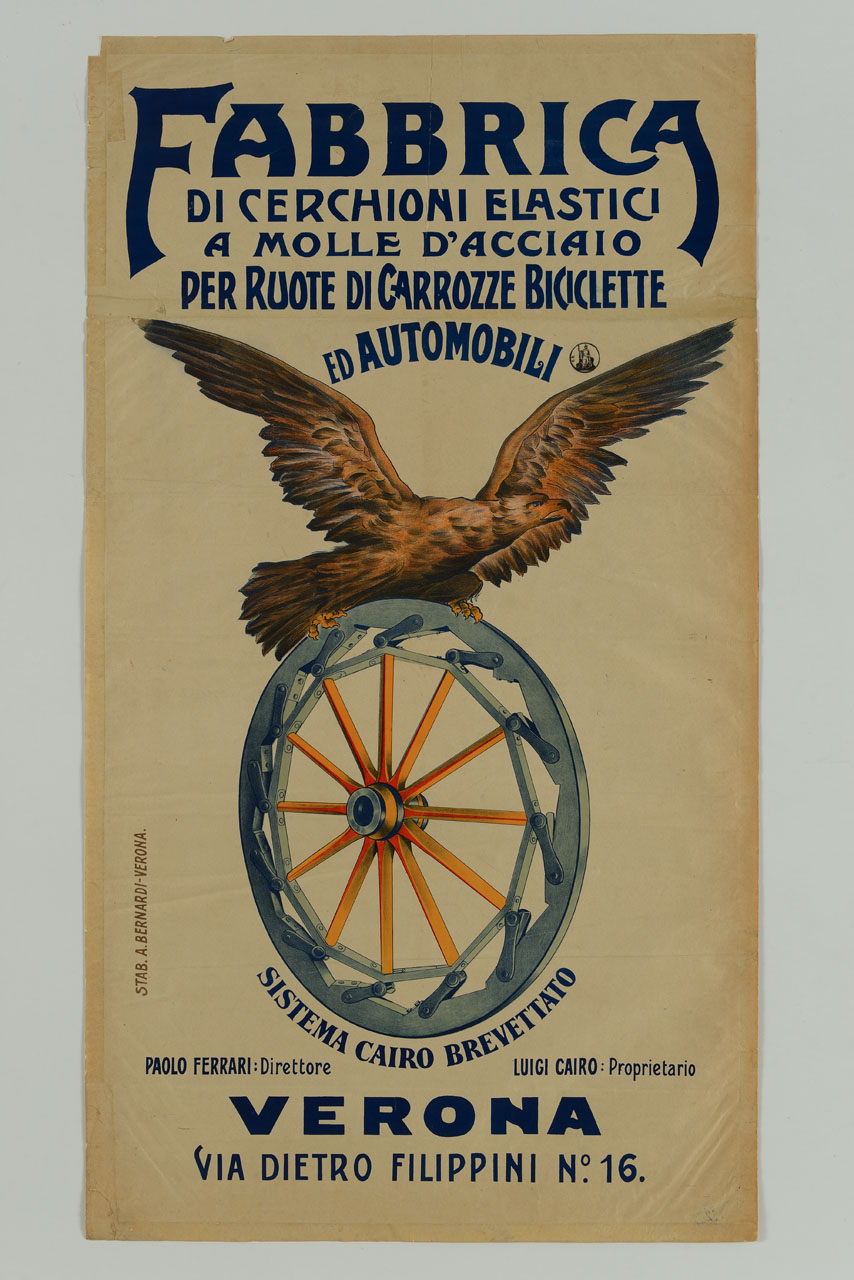 aquila ad ali spiegate su cerchione elastico (manifesto, stampa composita) - ambito italiano (sec. XX)