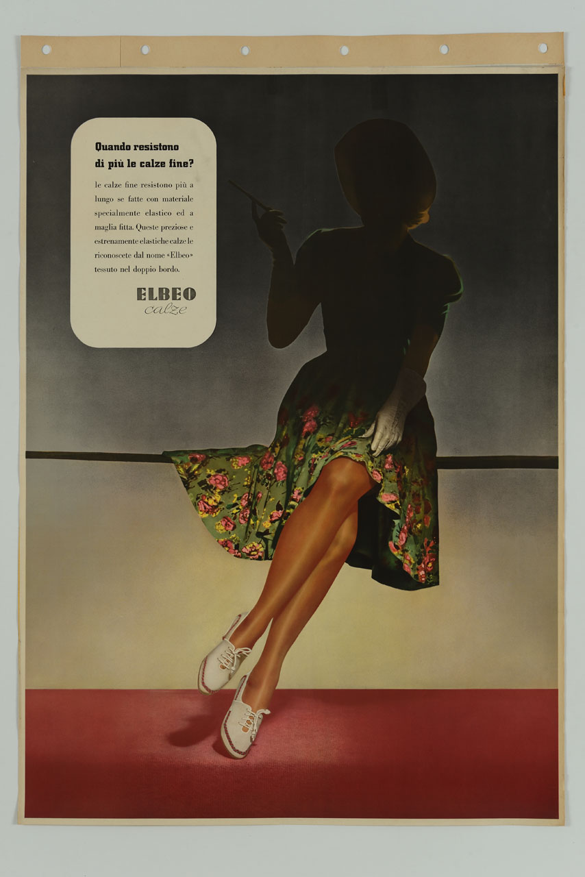 figura femminile seduta e illuminata da un fascio di luce sulle gambe (manifesto) - ambito italiano (sec. XX)