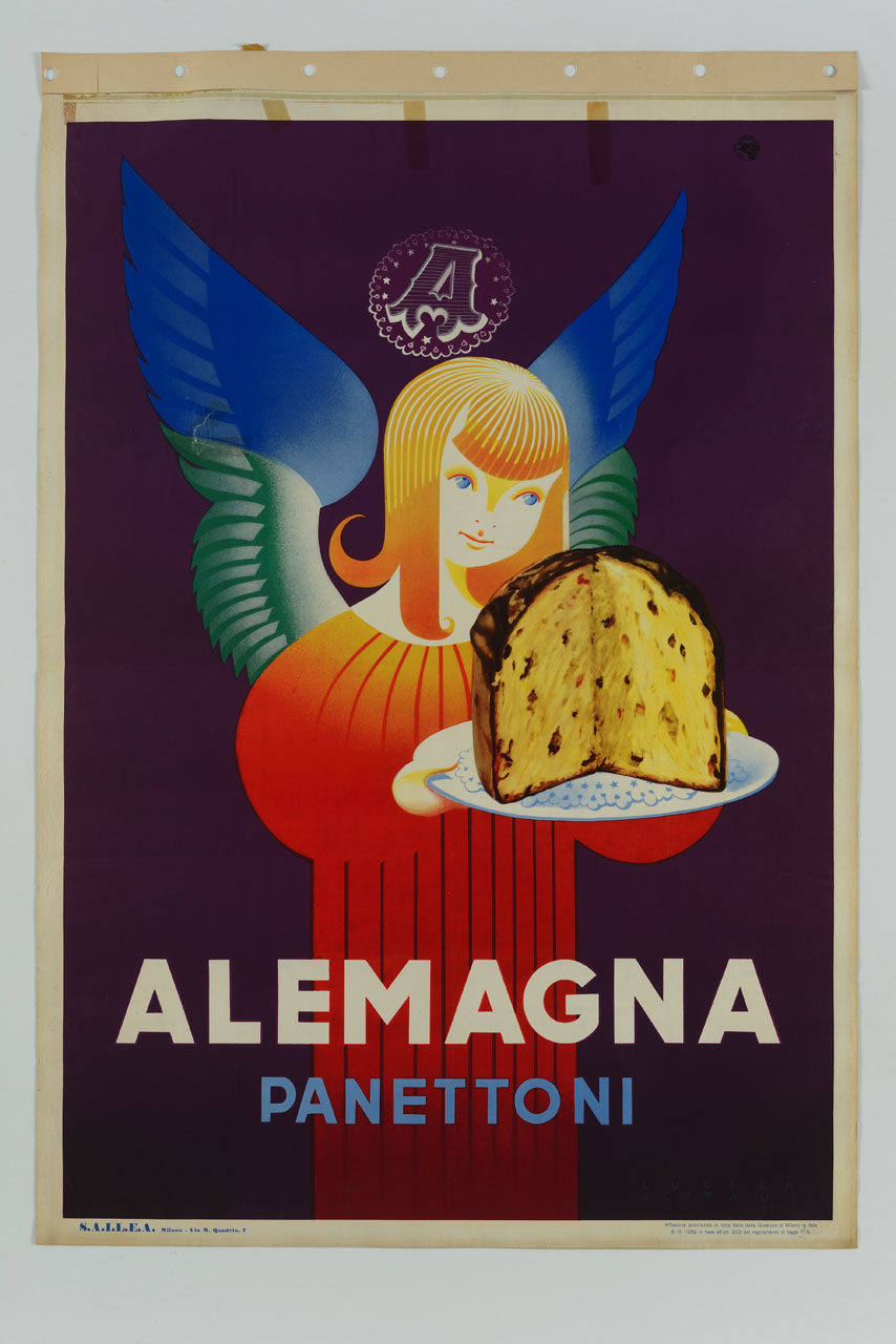 angelo porge un vassoio con panettone (manifesto) di Bertaux Lucien (sec. XX)