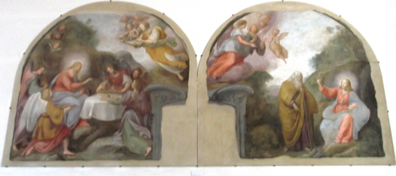 Cristo servito dagli angeli, Cristo incontra Mosè (dipinto murale staccato) di Rosselli Matteo (sec. XVII)