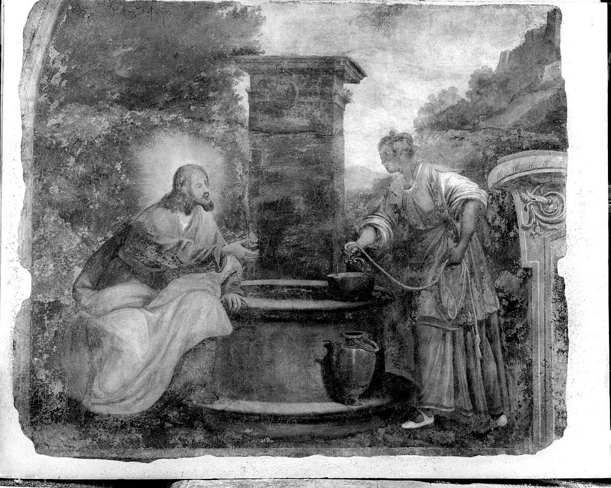 Cristo e la samaritana al pozzo (dipinto murale staccato) di Rosselli Matteo (sec. XVII)