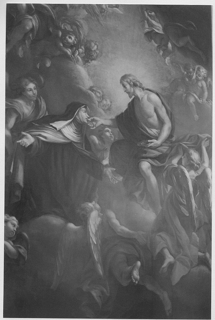 Santa Maria Maddalena de' Pazzi riceve la comunione da Cristo (dipinto) di Cipriani Giovanni Battista (sec. XVIII)