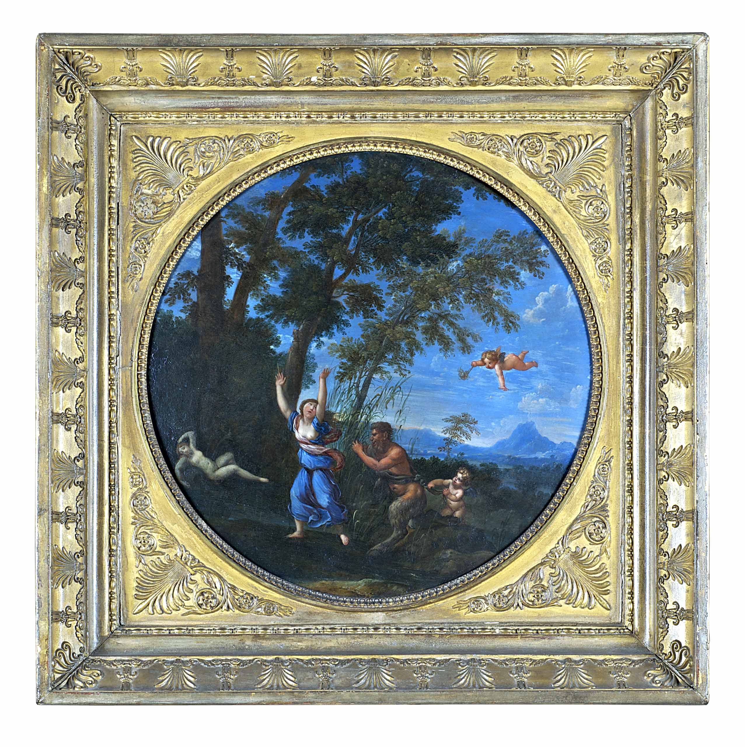 Paesaggio con Pan e Siringa, soggetto mitologico (dipinto) di Francesco Albani (scuola) (inizio sec. XVIII)