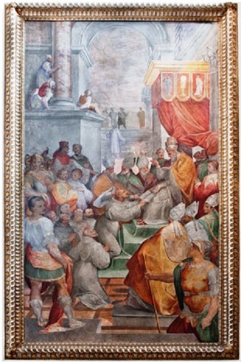 papa Innocenzo III conferma la Regola francescana (dipinto) di Circignani Niccolò detto Pomarancio - ambito romano (sec. XVI)