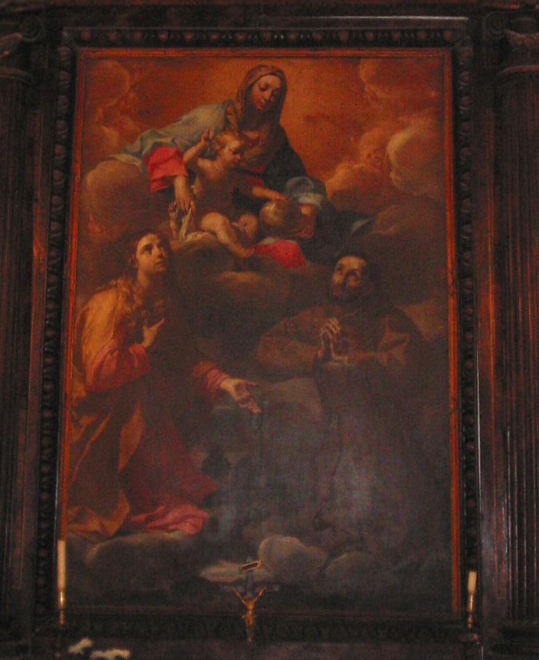 Madonna con Bambino, Santa Maria Maddalena e San Francesco d'Assisi (pala d'altare) di Puglia Giuseppe detto Bastaro (attribuito) (secondo quarto XVII)