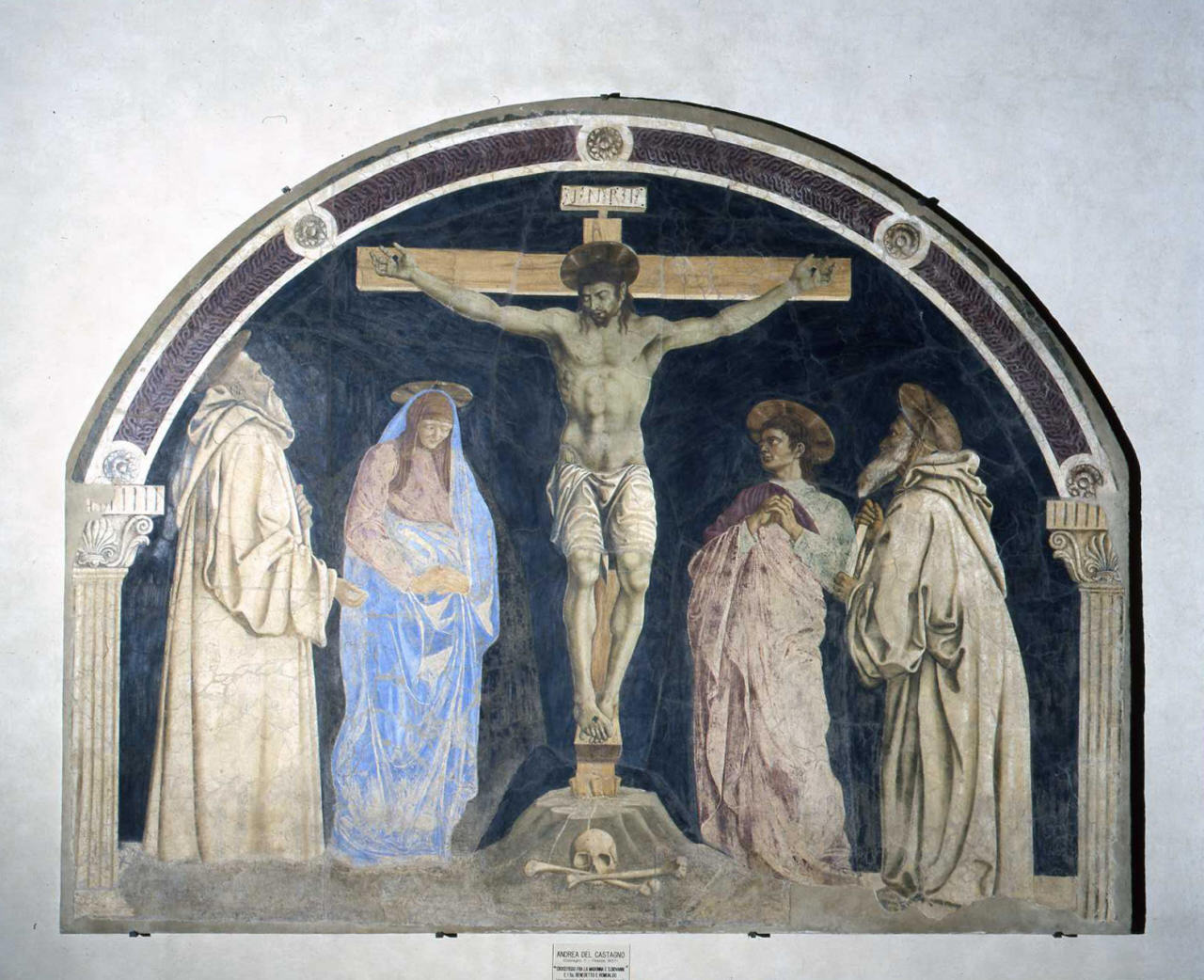 Cristo crocifisso, santi (dipinto) di Andrea del Castagno (sec. XV)