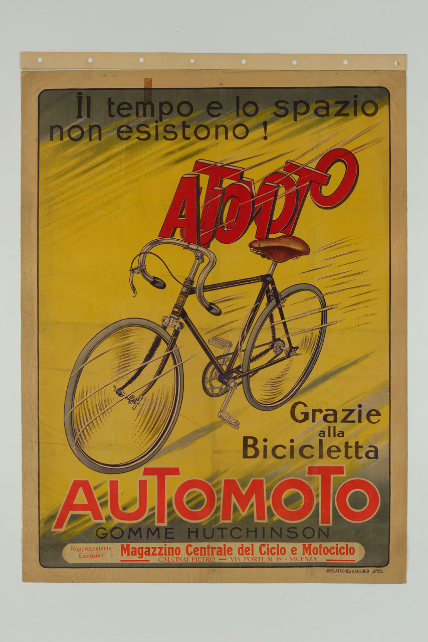 bicicletta in corsa sovrastata dalla scritta Automoto (manifesto) - ambito italiano (sec. XX)