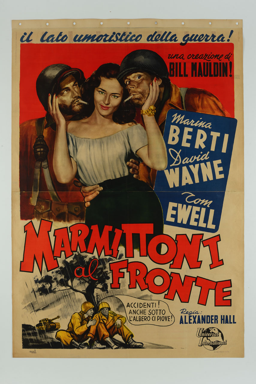 ritratto di Marina Berti che accarezza il viso di due militari (manifesto, stampa composita) - ambito italiano (sec. XX)