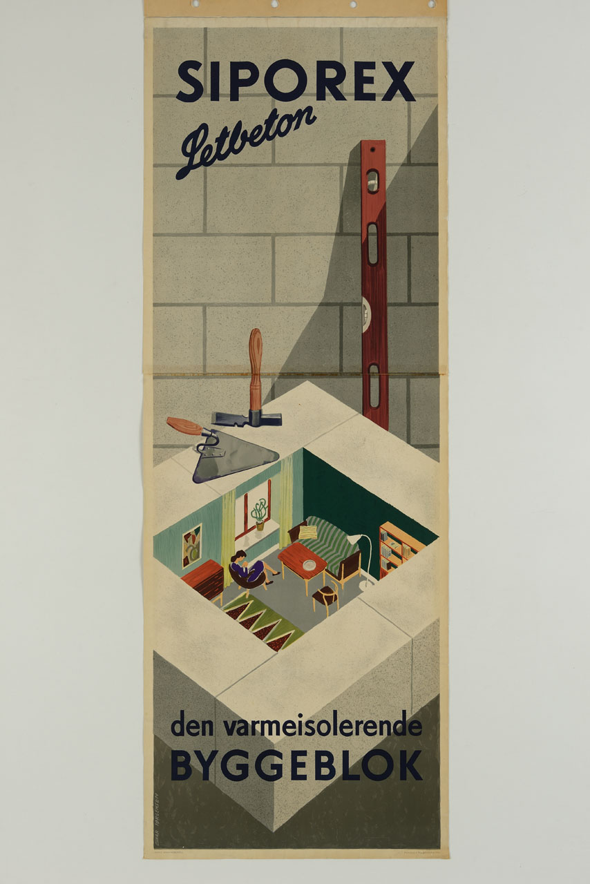 interno di una casa foderata di Siporex visto dall'alto (manifesto, stampa composita) di Iørgensen Oskar - ambito danese (sec. XX)