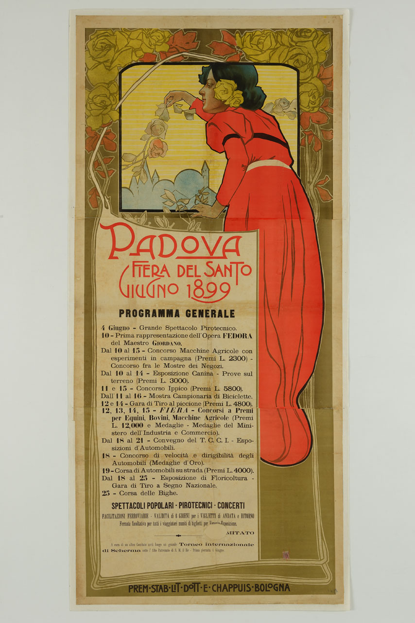 donna sporge fuori da una finestra un ramo di rosa (manifesto, stampa composita) - ambito italiano (sec. XIX)