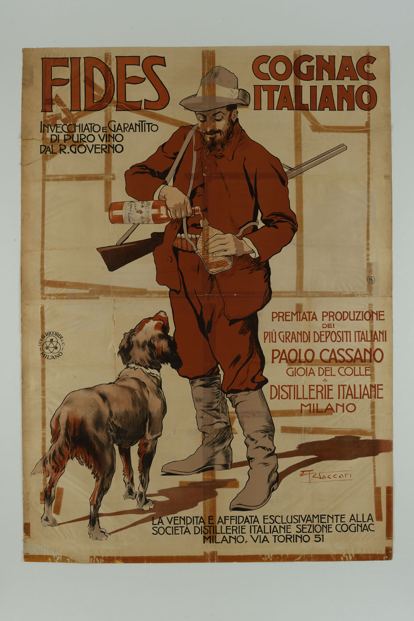 cacciatore con cane (manifesto, stampa composita) di Vaccari Alfredo (sec. XX)