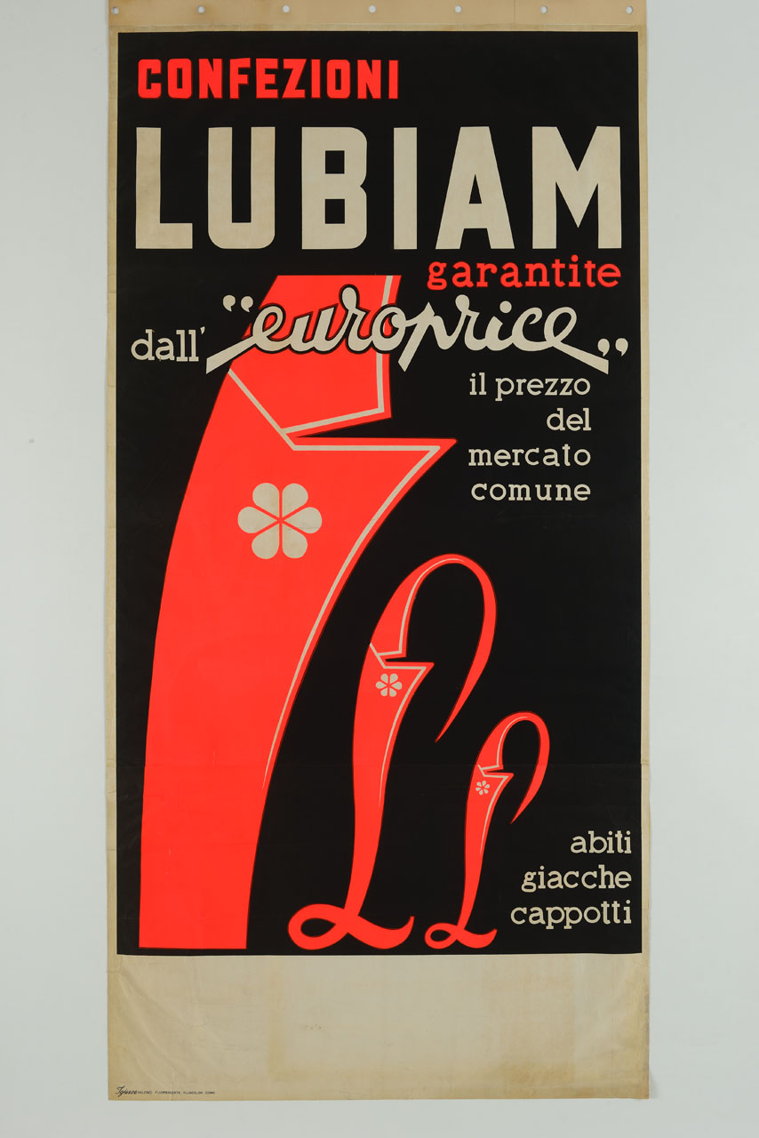 tre risvolti di giacca a forma di lettera L (manifesto, stampa composita) - ambito italiano (sec. XX)