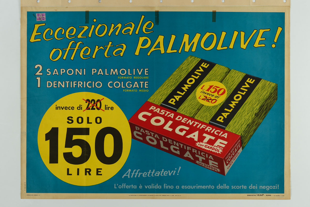 due confezioni di sapone ed una di dentifricio (manifesto) di Omnia Pubblicità (sec. XX)