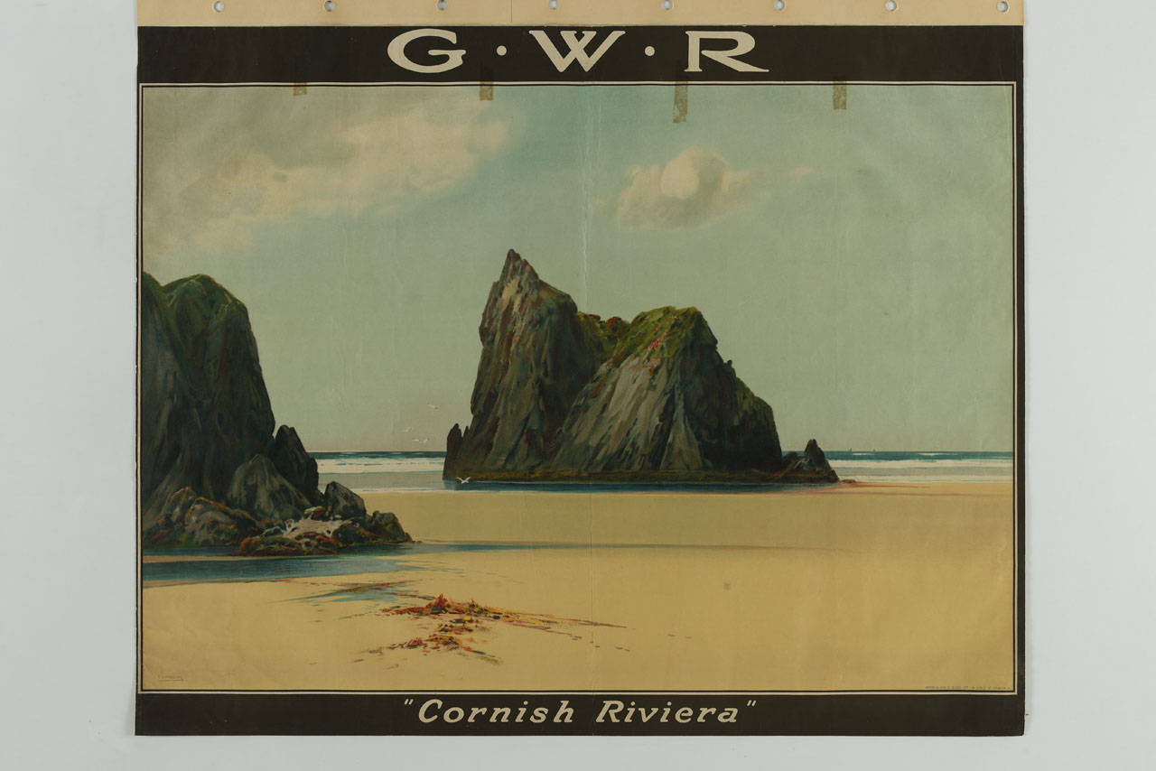 paesaggio della Cornovaglia con la bassa marea e scogli (manifesto) di Widgery Frederick John - ambito inglese (sec. XX)