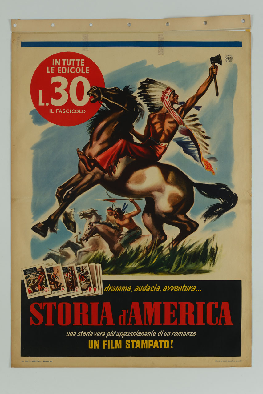 Indiani d'America a cavallo lanciati all'attacco (manifesto) - ambito italiano (sec. XX)