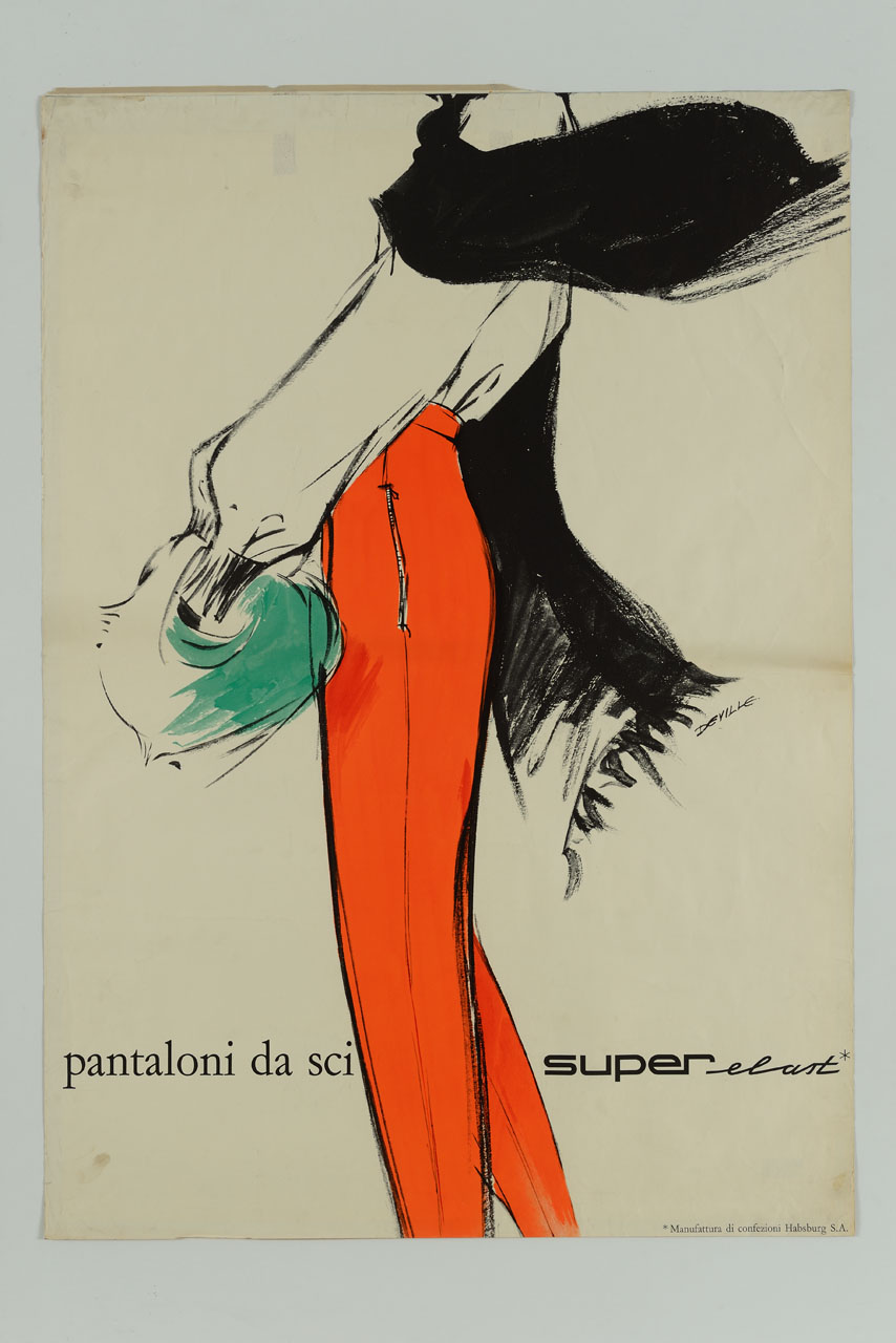 figurino con pantaloni da sci, sciarpa e manicotto (manifesto) di Deville Rodolphe - ambito tedesco (sec. XX)