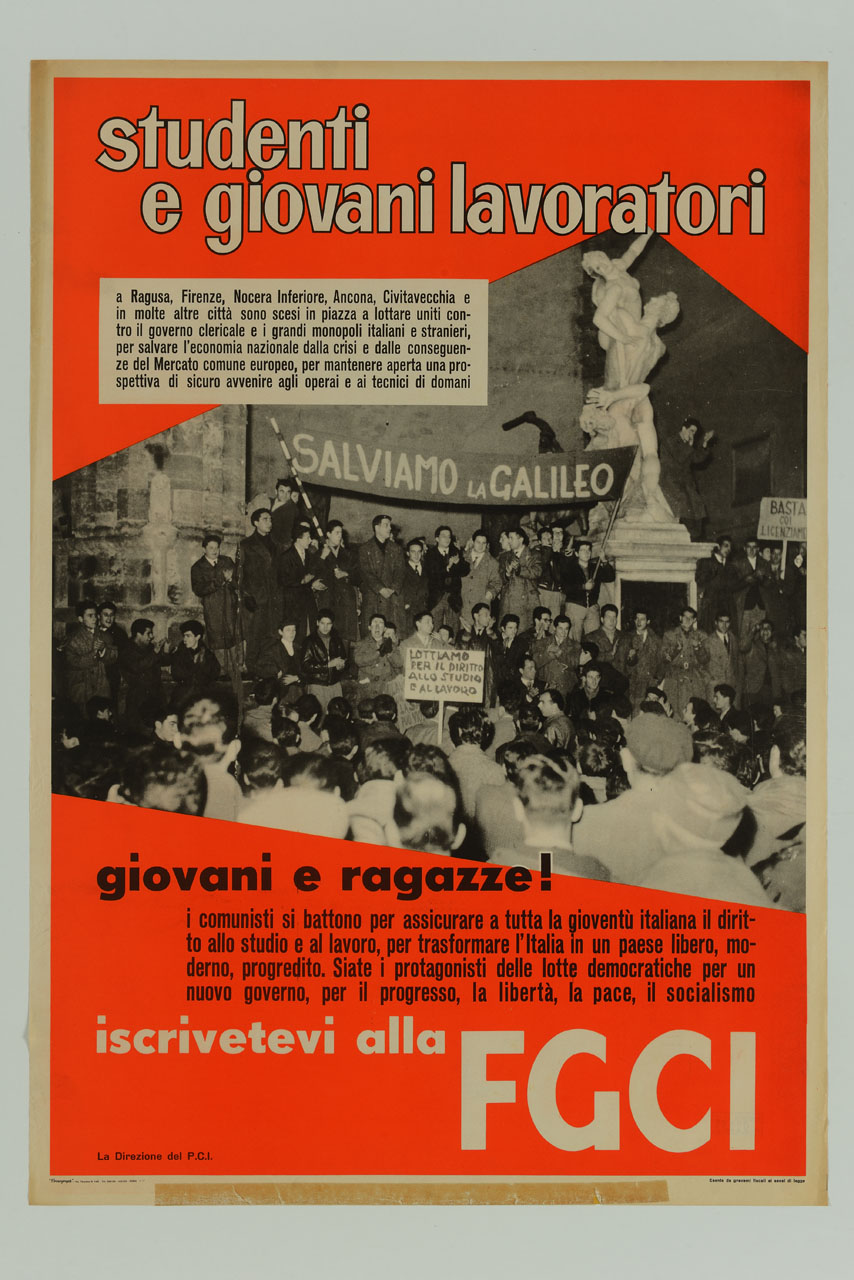 manifestazione giovanile alla Loggia dei Lanzi di Firenze (manifesto) - ambito italiano (sec. XX)