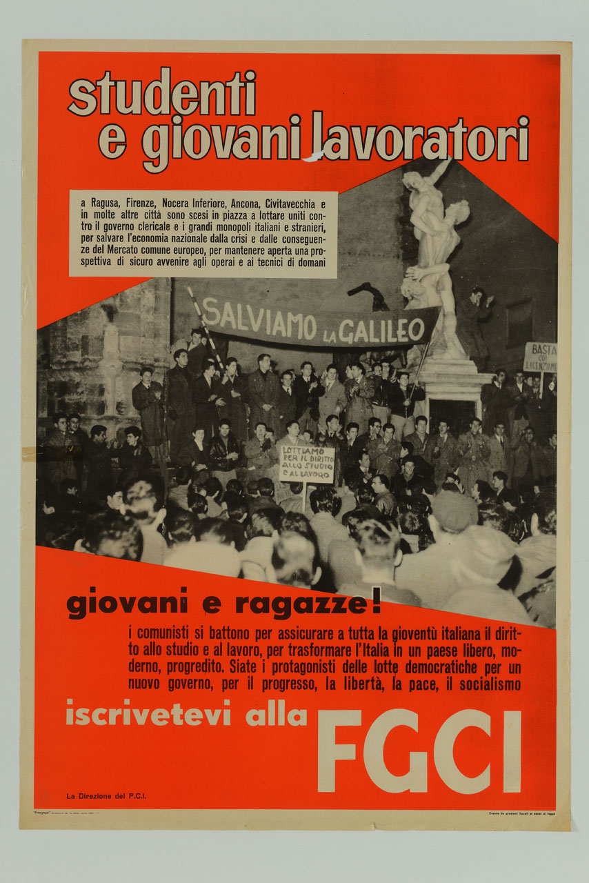 manifestazione giovanile alla Loggia dei Lanzi di Firenze (manifesto) - ambito italiano (sec. XX)
