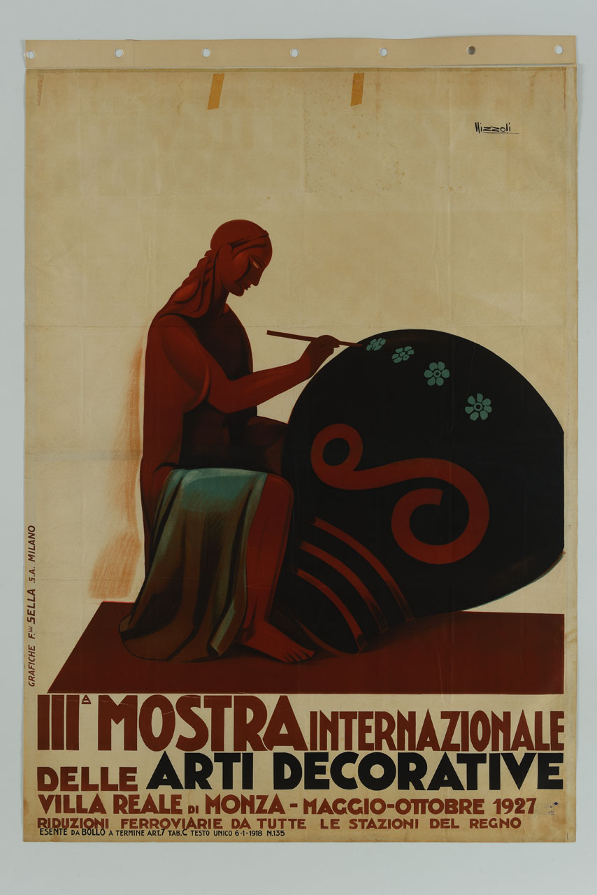 donna decora a pennello un'anfora (manifesto) di Nizzoli Marcello (sec. XX)
