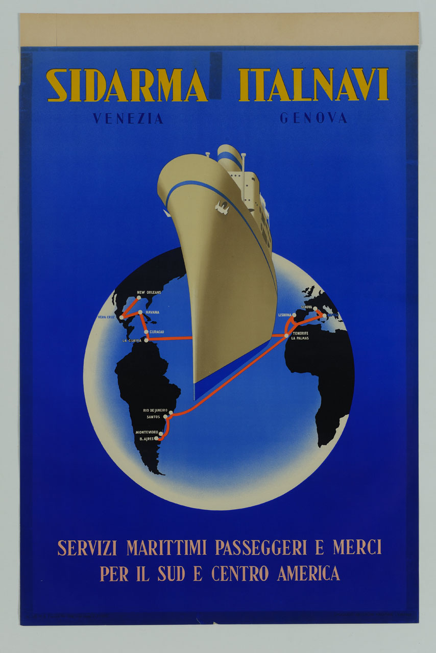 transatlantico nell'Oceano Atlantico tra Europa e Americhe (manifesto) - ambito italiano (sec. XX)