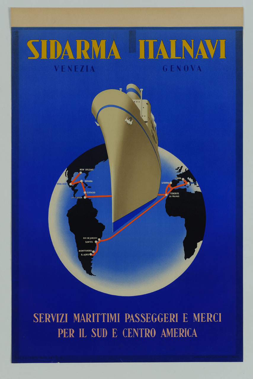 transatlantico nell'Oceano Atlantico tra Europa e Americhe (manifesto) - ambito italiano (sec. XX)