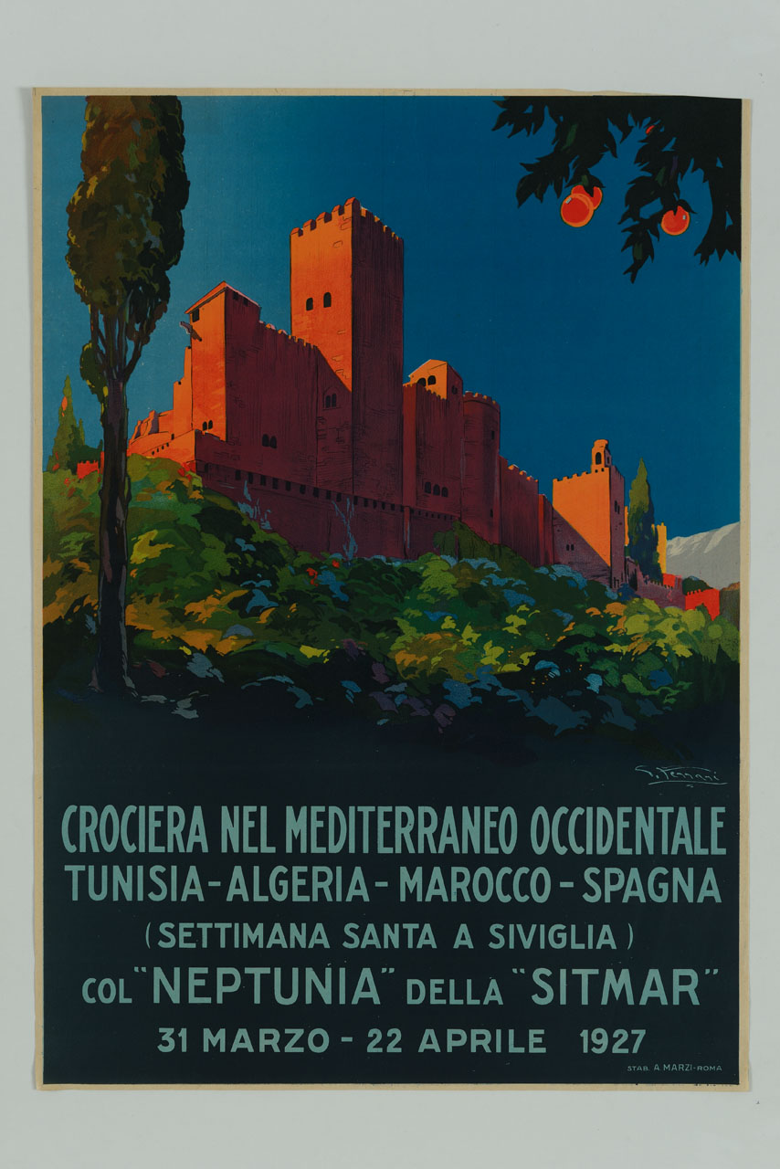 veduta di una fortezza mediterranea (locandina) di Ferrari Giulio (sec. XX)