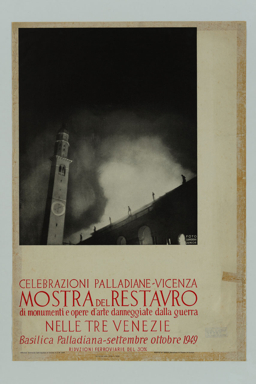 la Basilica Palladiana di Vicenza incendiata (locandina) - ambito italiano (sec. XX)
