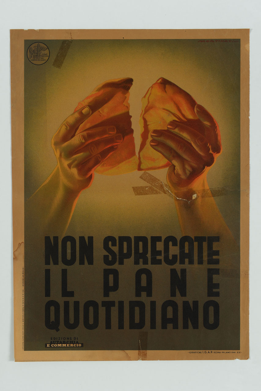 due mani spezzano il pane (locandina) di Martinati Luigi (sec. XX)
