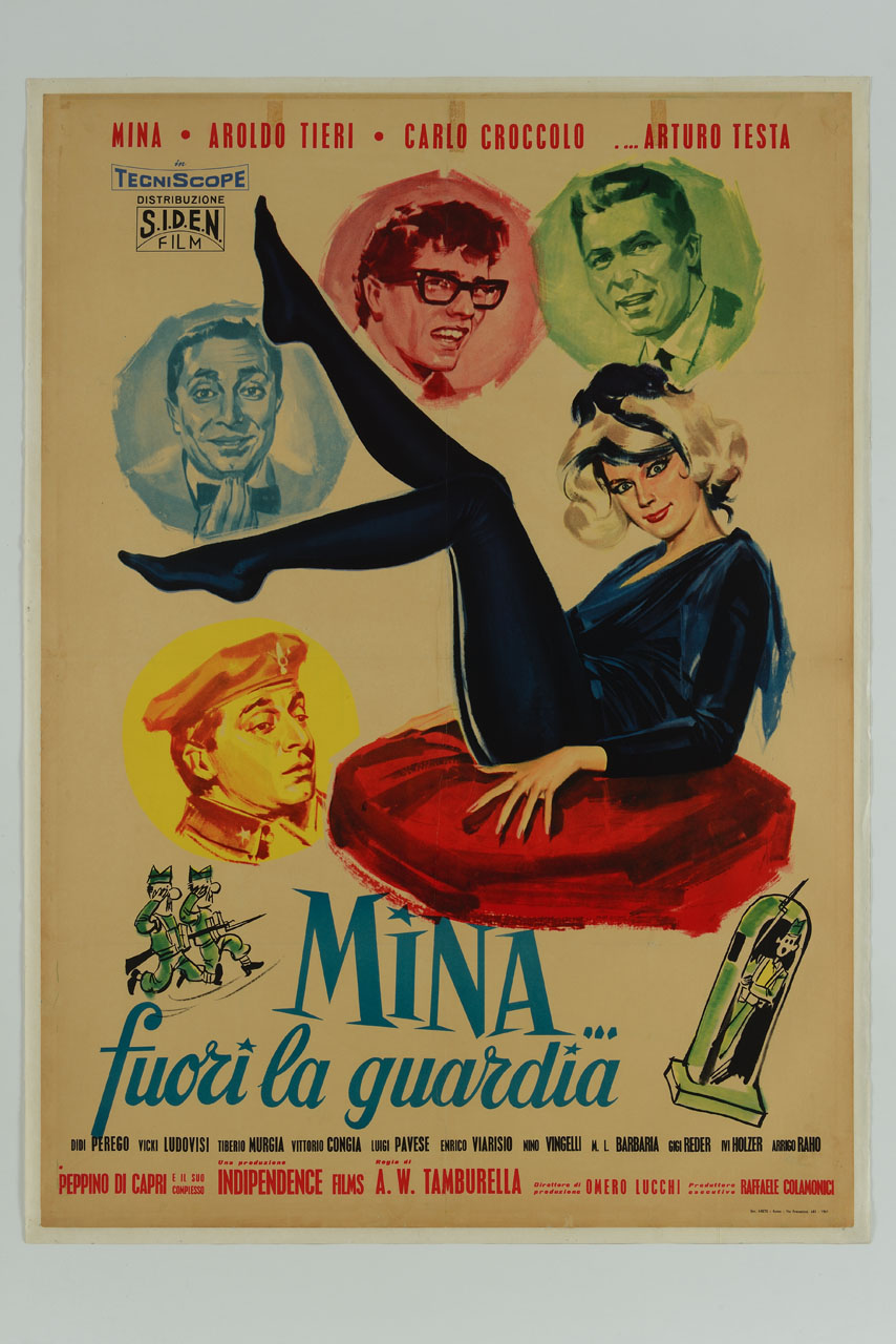 ritratti di Mina, Aroldo Tieri, Carlo Croccolo, Peppino di Capri e Arturo Testa (manifesto) - ambito italiano (sec. XX)